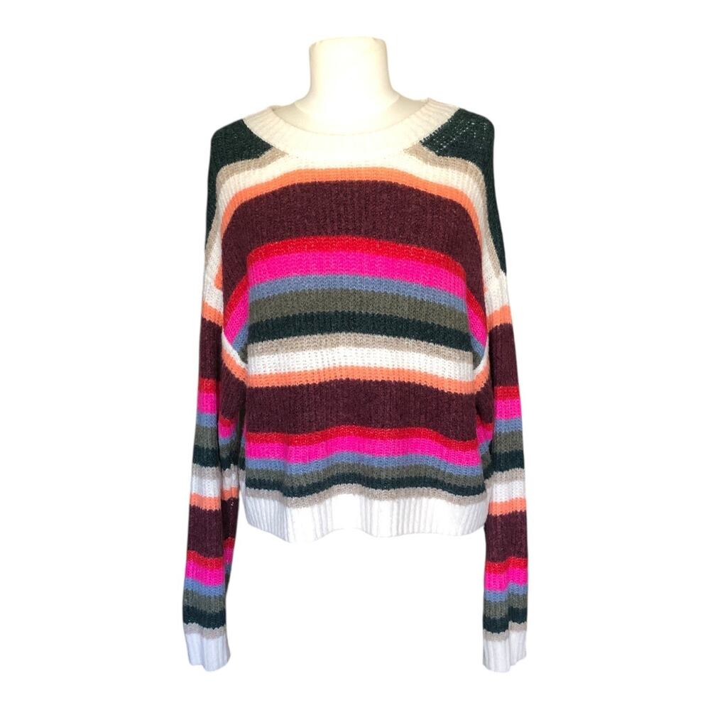 American Eagle Cropped Stripe Sweater Small Colorful Chunky Knit Crewneck Cozy